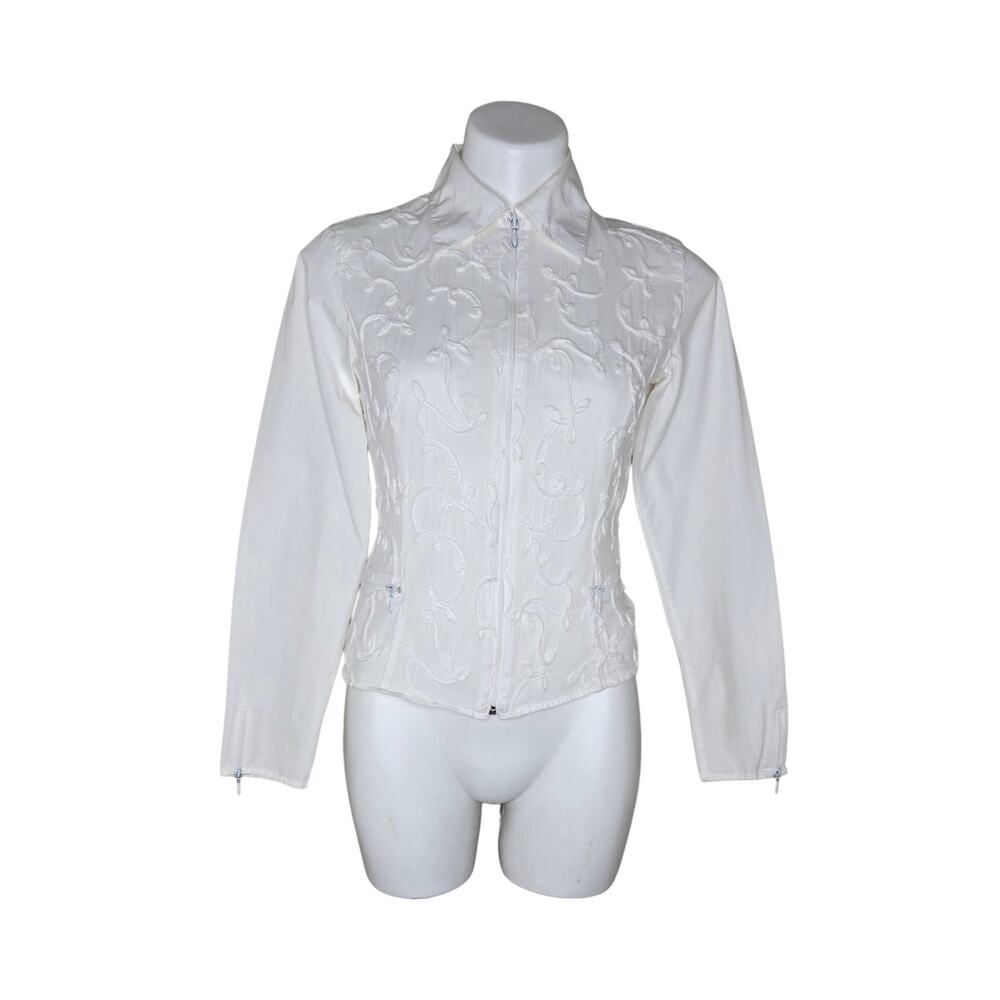 ANNE FONTAINE Collared Zip Up Textured Blouse Long Sleeve White Size 1
